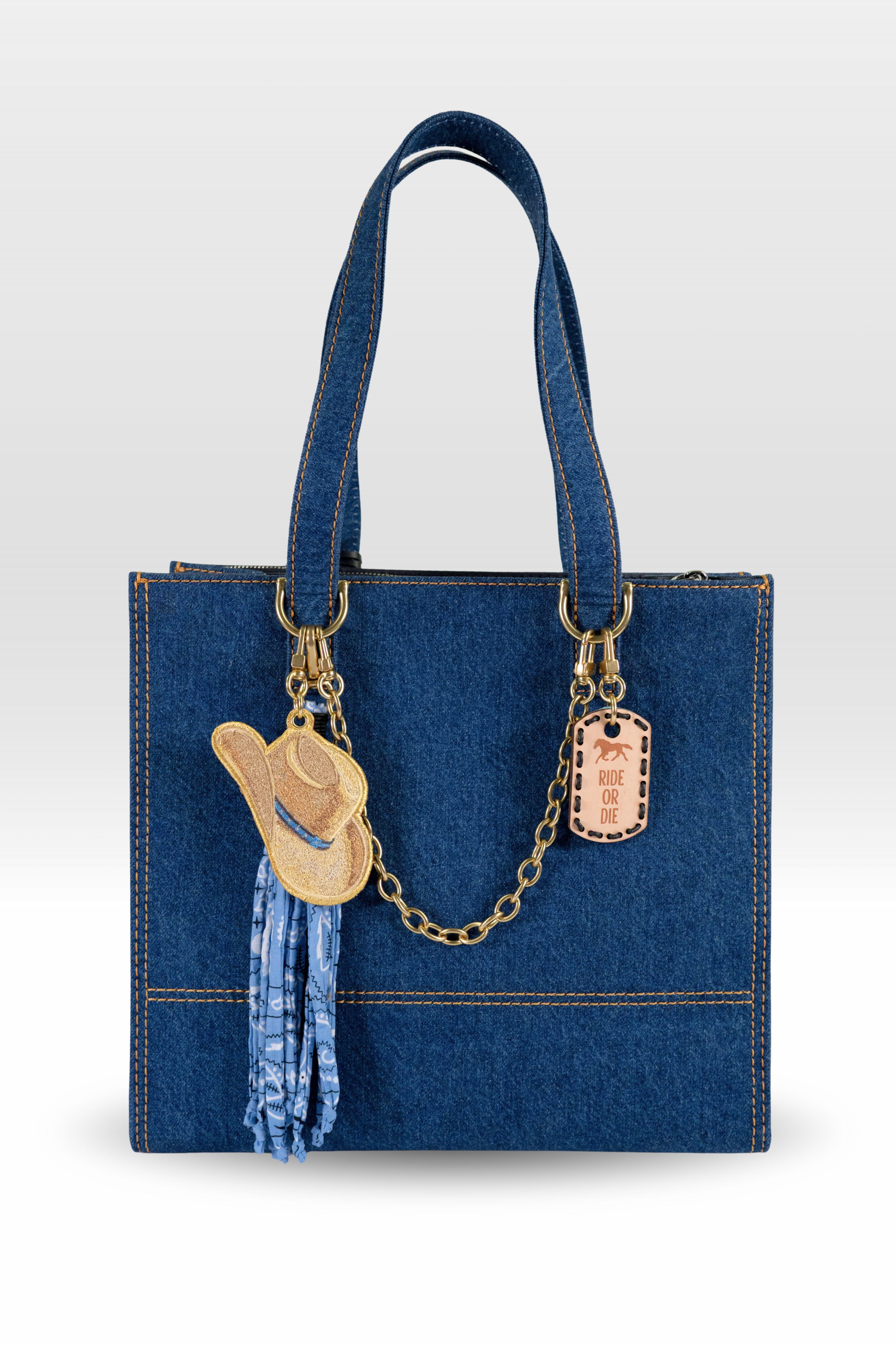 Cowboy Hat with Blue Palomino Tassel and Ride or Die Dog Tag Stack