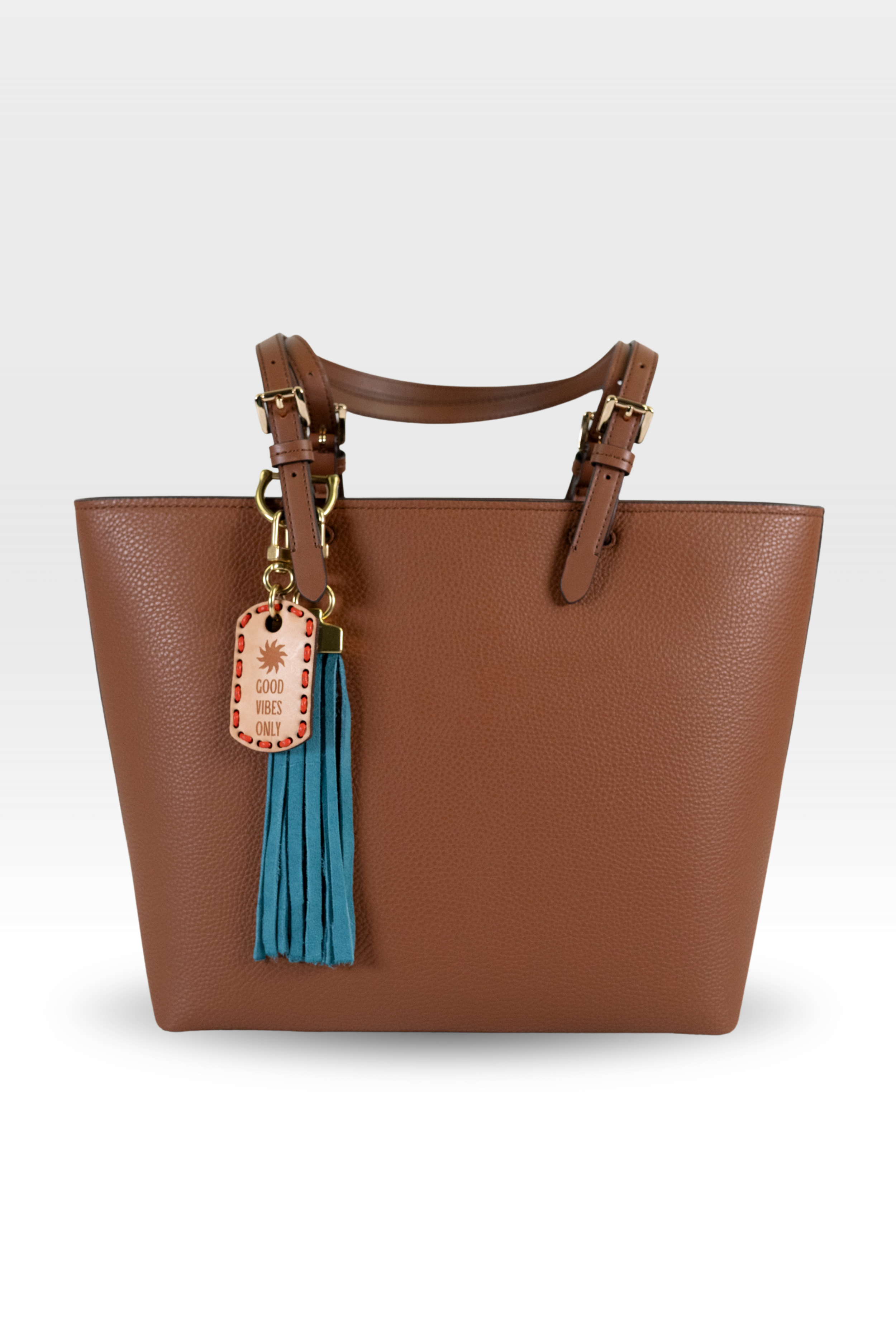 Good Vibes Only Dog Tag with Teal Tassel Stack