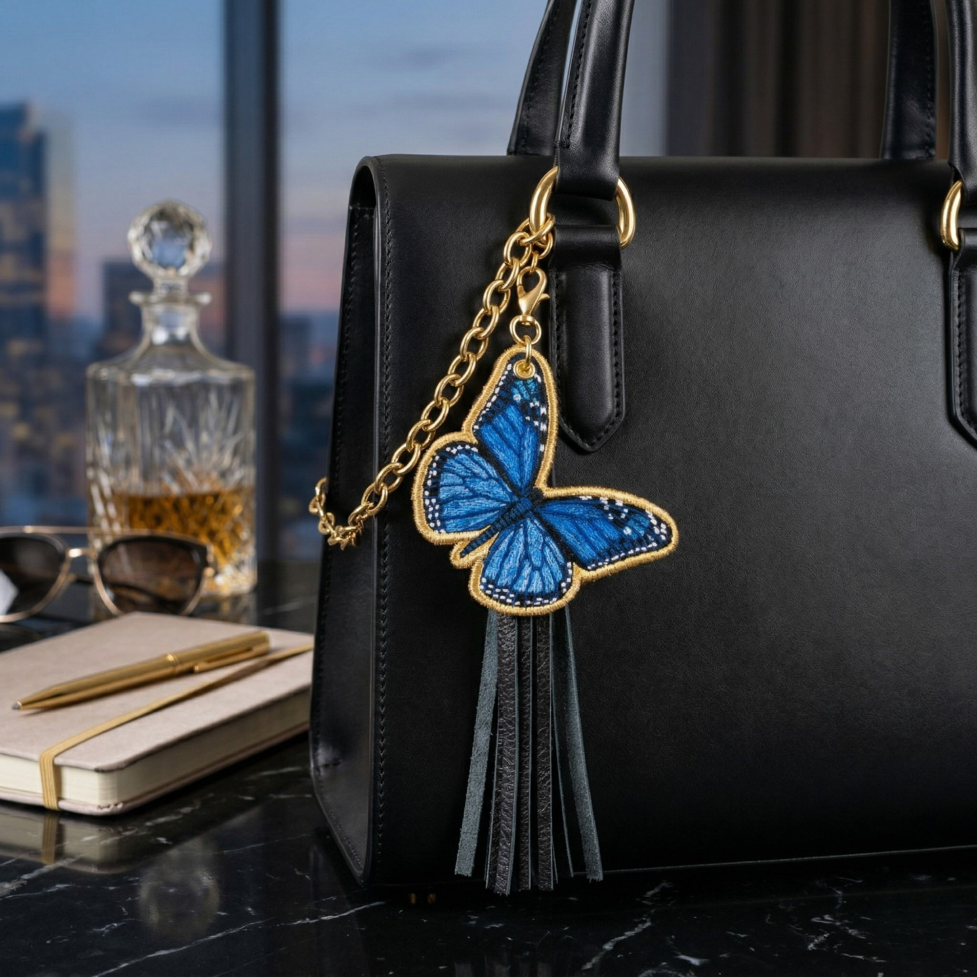 Monarch with Navy Leather Tassel Stack