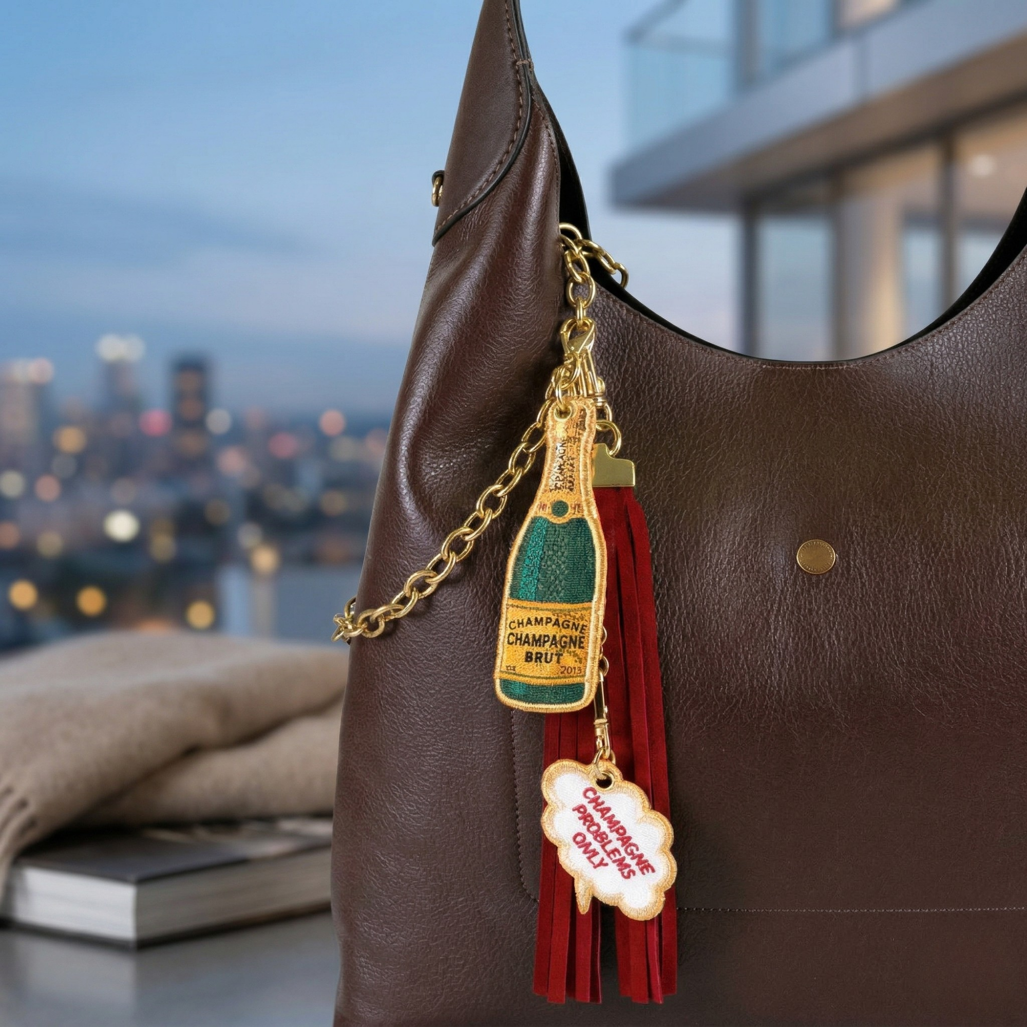 Champagne Bottle with Thought Bubble Stack